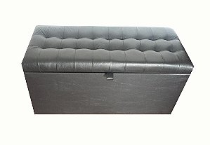 Puff Baú Estofado Retangular 1 Metro Para Sala, Quarto e Recepção - Preto Corino