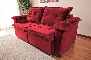 Sofá Barcelona 3 lugares Retrátil com Braço Almofadado 1,80m - Vermelho Veludo