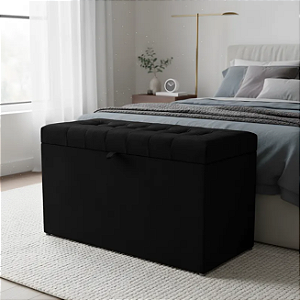 Puff Baú Retangular Estofado Com Pistão á Gás Para Sala, Quarto e recepção - Preto