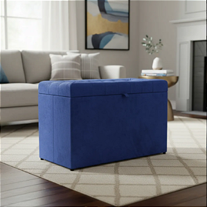 Puff Baú Retangular Estofado Com Pistão á Gás Para Sala, Quarto e recepção - Azul Royal