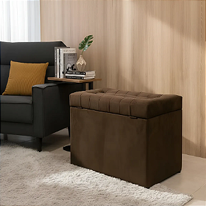 Puff Baú Retangular Estofado Com Pistão á Gás Para Sala, Quarto e recepção - Marrom