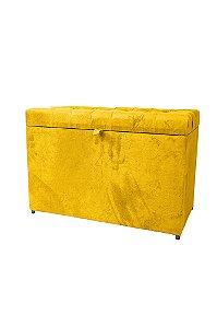 Puff Baú Retangular Estofado Com Pistão á Gás Para Sala, Quarto e recepção - Amarelo