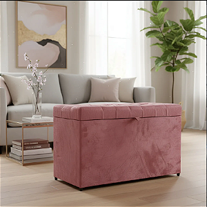 Puff Baú Retangular Estofado Com Pistão á Gás Para Sala, Quarto e recepção - Rosa Claro