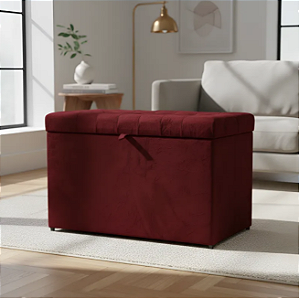 Puff Baú Retangular Estofado Com Pistão á Gás Para Sala, Quarto e recepção - Vinho