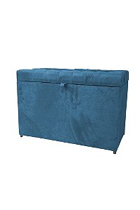 Puff Baú Retangular Estofado Com Pistão á Gás Para Sala, Quarto e recepção - Azul Aço