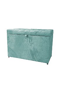 Puff Baú Retangular Estofado Com Pistão á Gás Para Sala, Quarto e recepção - Azul  Tiffany
