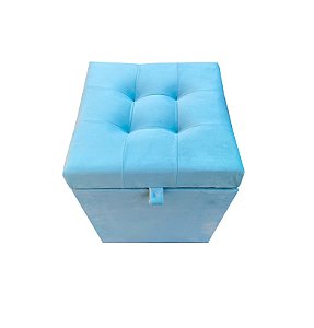 Puff Baú Quadrado Estofado 1 lugar 36x36 cm - Azul Claro Tiffany