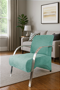 Poltrona Decorativa Com Braços em Alumínio Para Sala, Recepção e Escritórios - Azul Tiffany