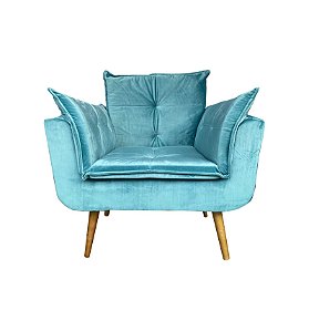 Poltrona Opala 1 Lugar Decorativa  Em Veludo Para Sala, Recepção e Escritório - Azul Claro Tiffany
