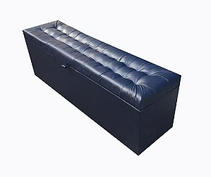 Puff Baú Laís 160 cm Para Cama de Casal Queen Size - Azul Marinho Corino