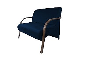 Poltrona Namoradeira 2 Lugares Com Braços em Madeira Para Sala, Recepção e Escritórios - Azul Marinho