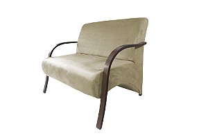 Poltrona Namoradeira 2 Lugares Com Braços em Madeira Para Sala, Recepção e Escritórios - Creme