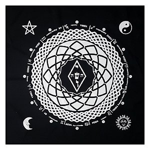 Toalha Leitura Tarô Elemental Magia Astral Preta e Branca