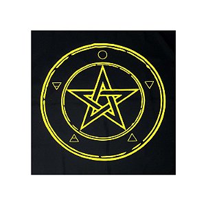 Toalha Pentagrama Wicca para Tarô Preto e Amarelo 70CM