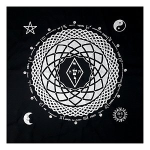 Toalha para Tarô Elemental Seda Preto e Prata 4 Elementos
