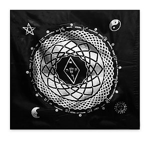 Toalha para Tarô Elemental Cetim Preto e Prata 4 Elementos