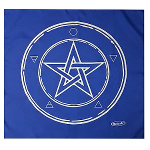 Toalha Wicca Pentagrama Toalha Tarô com Brilho Azul Pta 70CM