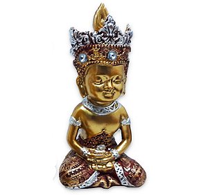Buda Tailandês da Prosperidade Meditando Vermelho Gold 12cm