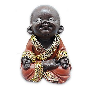 Mini Buda da Felicidade Contemplando Prosperidade Marrom 7cm