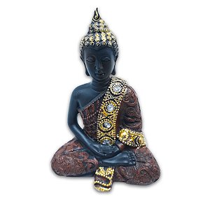 Buda Tailandês Meditando Sentado Yoga Preto Marrom 12 cm