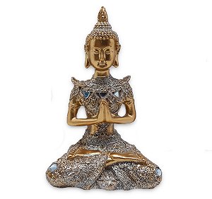 Buda da Reflexão Yoga Rezando Buda Gold Brilhante 12 cm