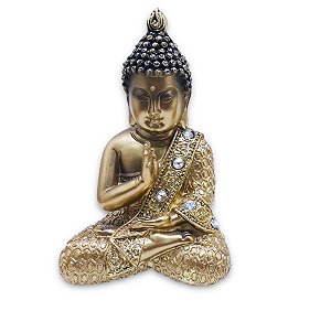 Buda Tibetano da Sabedoria Meditação Gold Com Strass 15cm