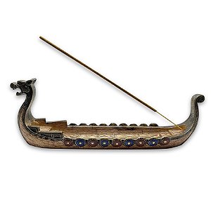 Incensário Vareta Barco Viking Drakkars Resina Cobre 33 cm