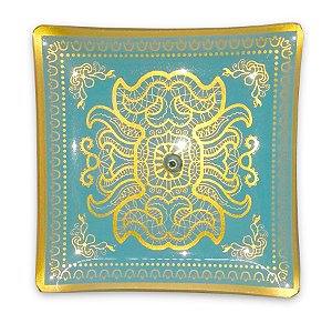 Incensário Indiano de Vidro em Verniz Azul bebe 11cm