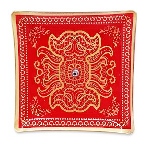 Incensário Indiano de Vidro em Verniz Vermelho Dourado 11cm
