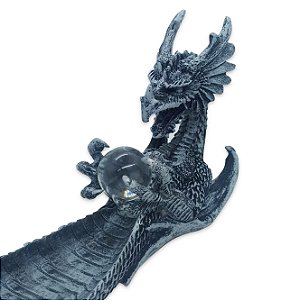 Incensário Vareta Dragão Mágico Bola de Cristal 33cm Cinza