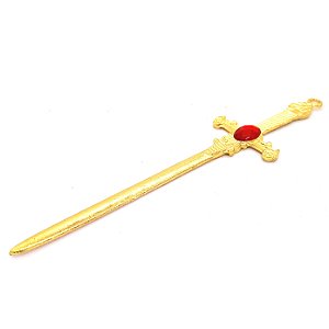 Adaga Decorativa Cigana Metal Gold Brilho 15cm Vermelha