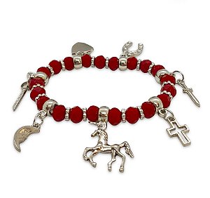 Pulseira São Jorge Ajustável Vinho com Detalhes pratas