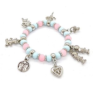 Pulseira São Cosme e Damião Azul e Rosa Claros  Ajustável