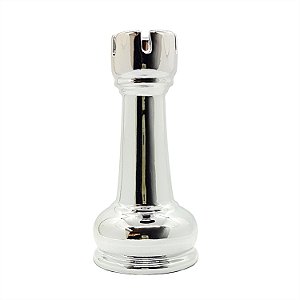 Enfeite Peça de Xadrez em Porcelana Prata Torre 12cm
