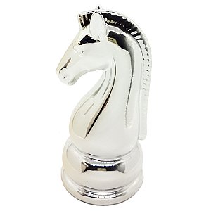 Enfeite Peça de Xadrez em Porcelana Prata Cavalo 12cm
