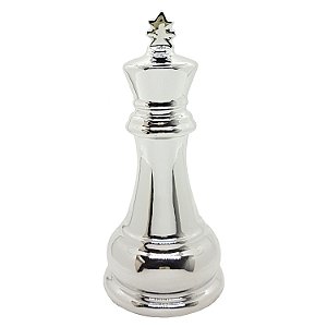 Enfeite Peça de Xadrez em Porcelana Prata Rei 12cm