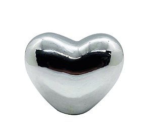 Enfeite de Porcelana Coração Metalico Prata Brilhante 8cm