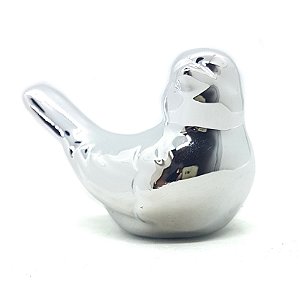 Pássaro de Porcelana Prateado Enfeite Mesa Pássaro Charmoso