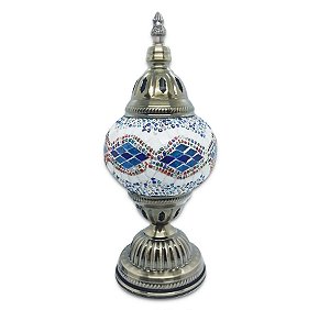 Abajur Turco Mosaico Metal Vidro Onda Colorida Bivolt 28 cm