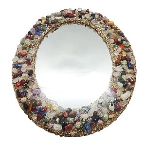 Espelho Oval Artesanal Pedras Preciosas Naturais 30 cm