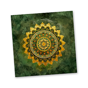 Toalha mandala Flor laranja borda verde 70 cm