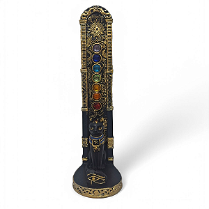 Incensário Egípcio Dourado Gato Vareta 7 Chakras 16 cm