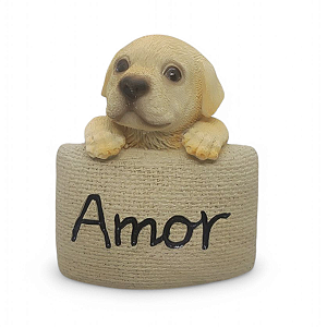Estatueta Delicada Cachorrinho Golden Plaquinha Amor 7 cm