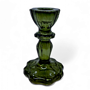 Porta Velas Castiçal Verde Transparente Vidro Rústico 11 cm