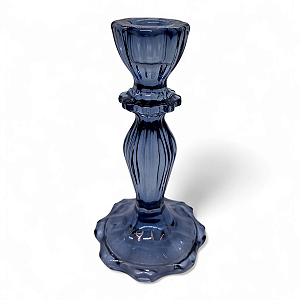 Porta Velas Castiçal Azul Transparente Vidro Rústico 16 cm
