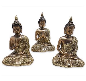 Trio de Buda Tailandês Yoga Buda Cobre Brilhante 12 cm
