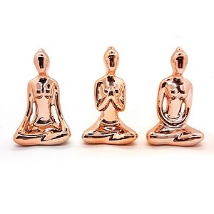 Trio De Ioga Estátua Rezando Meditando Luxo Porcelana Rosé