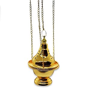 Turíbulo Incensário Defumador Dourado Metal Brilhante 30 cm