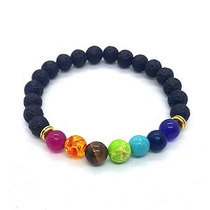 Pulseira Feminina 7 Chakras com Pedra Vulcânica Ajustável