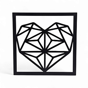 Placa Decorativa Coração Diamante em Mdf Cor Preto 19 cm